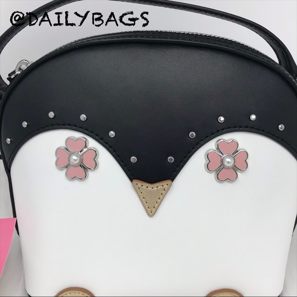 KATE SPADE PENGUIN CROSSBODY BLACK FROSTY WHITE - Picture 2 of 8